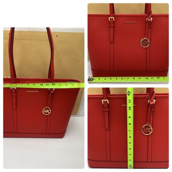 MICHAEL KORS JET SET TRAVEL LARGE TOP ZIP SHOULDER TOTE FLAME